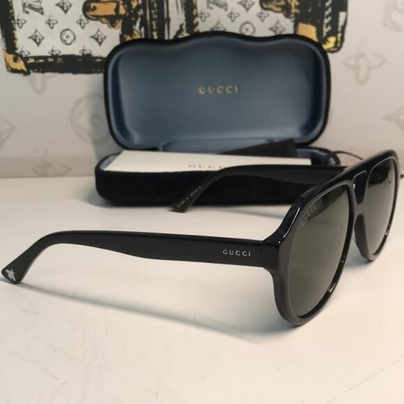 New Authentic Black Aviator Sunglasses GG0159SN 001 - Picture 7 of 11